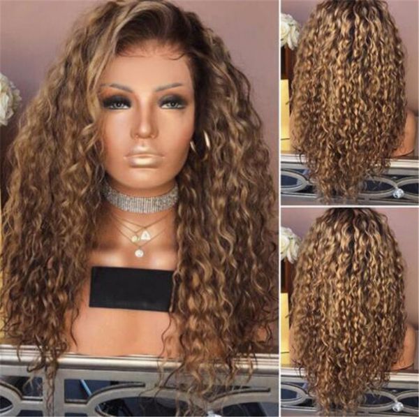 Glueless Ombre Curly Lace Front Wig With Baby Hair Bleached Knots