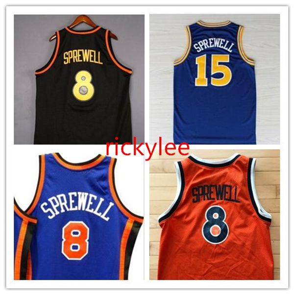 

basketball jersey college state latrell 15 sprewell ny 8 blue throwback jersey stitched embroidery custom white blue size s5xl, Black