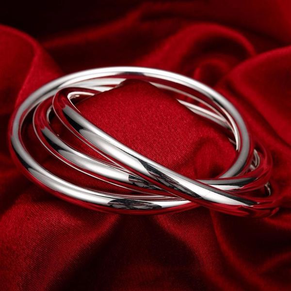 

bangle fashion 925 pure silver plated bracelet bangles women three lines jewelry, Black
