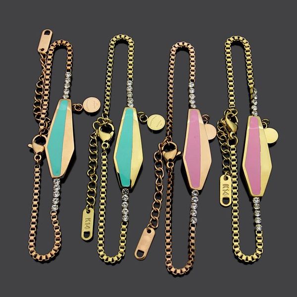 

2020 designer jewelry t letter pink green drop oil diamond box chain with diamond bracelet for ladies selling bracelet, Black