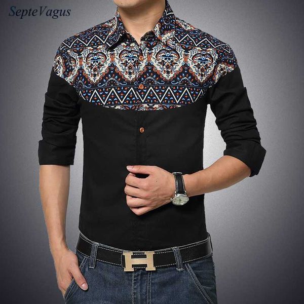 

2017 men's fashion casual cotton long-sleeved floral slim shirt mens dress slim-fit-shirt men shirt social 4xl, White;black