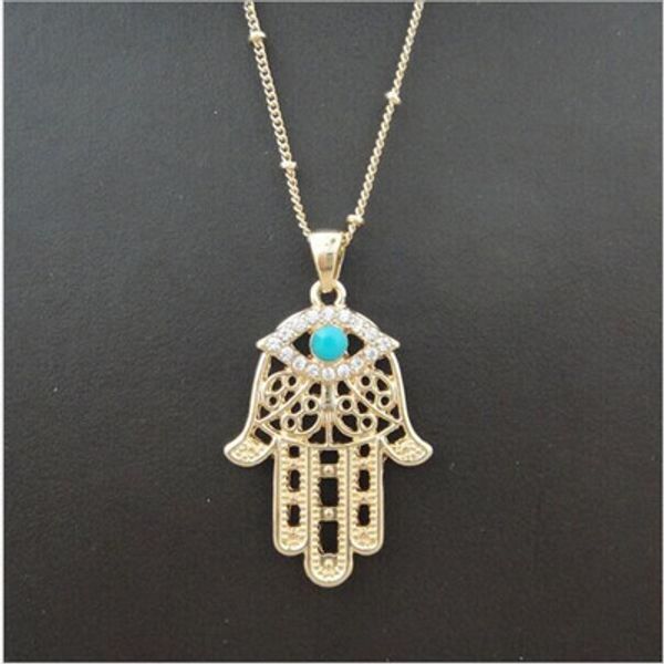 

hamsa fatima hand pendant necklaces evil eye charm inlaid turquoise necklace for women men bohemian statement jewelry accessories dhl, Silver