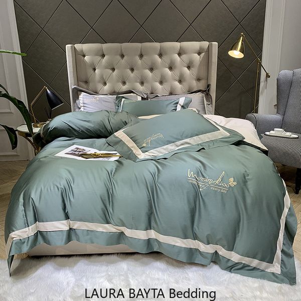 

silk bedding set  king size solid color embroidery egypt cotton duvet cover set satin bed linen sheet pink bedding