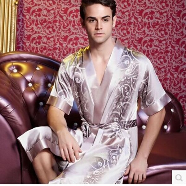 

plus size cool quality fashion male sleepwears short-sleeve silk robes men bathrobes l-xxxl ing, Black;brown