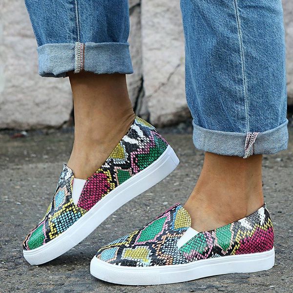 

women's elastic band vulcanized women snake skin flats ladies plus size woman casual flat platform female comfy shoes new, Black