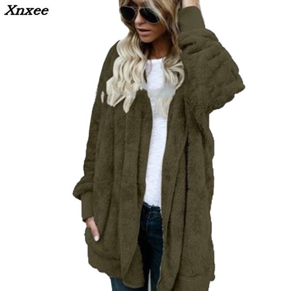 

new fashion spring faux fur warm winter coats on both sides jacket women open stitch hooded coat female long sleeve fuzzy jacket, Black;brown