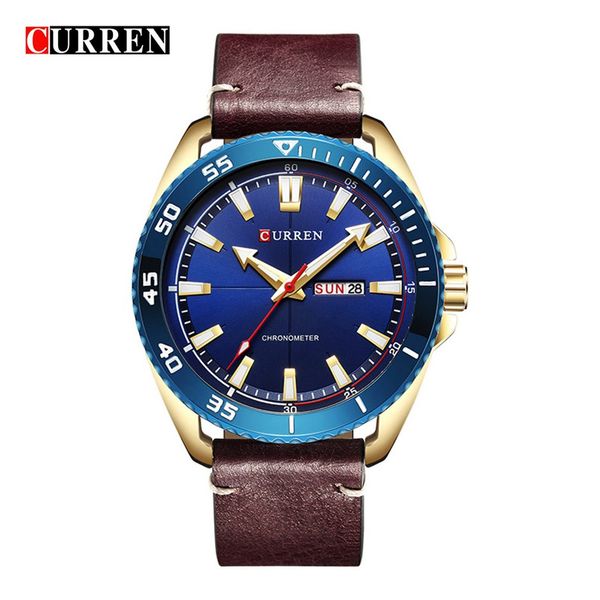 

carrian 8272 men's watch waterproof watch double calendar business casual belt quartz, Slivery;brown
