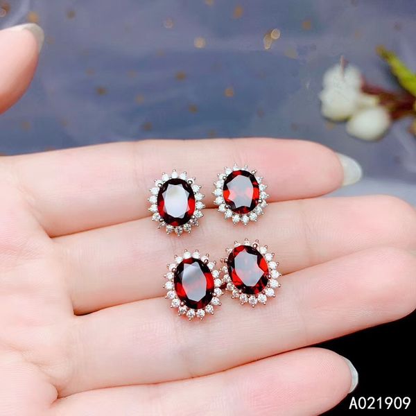 

kjjeaxcmy boutique jewelry 925 sterling silver inlaid natural garnet gemstone women's stud earrings support detection fashion, Golden;silver
