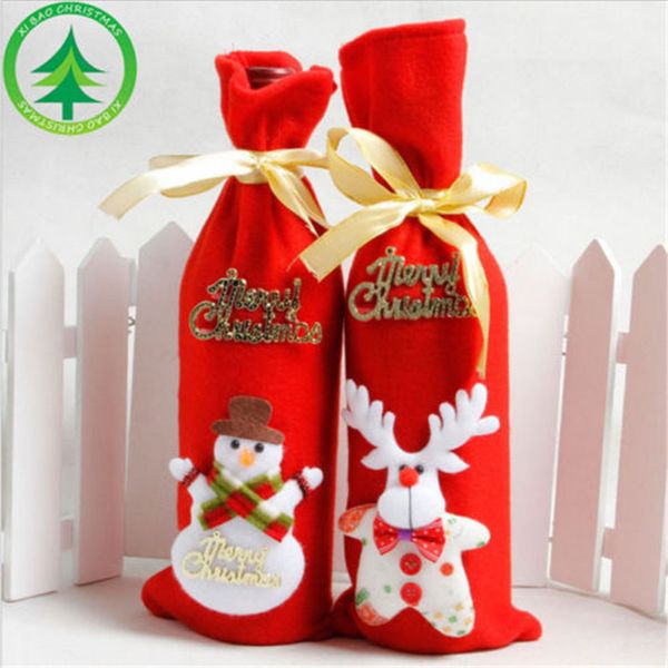 

Christmas Red Wine Bottle Covers Gift Bags Home Dinner Party Table Decoration New Year Santa Claus Snowman Reindeer Navidad 2019