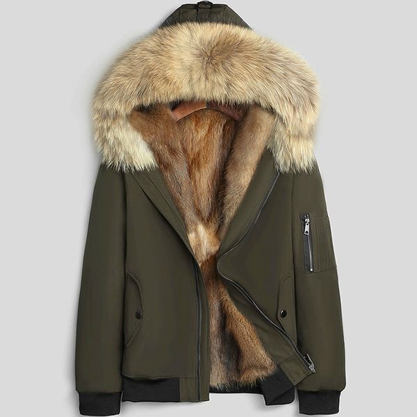 

short real fur coat men parka winter jacket raccoon fur collar hooded winter jackets mens parkas 2020 lsy1291 kj5581, Black