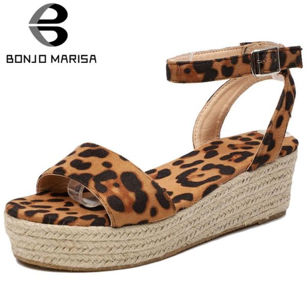

bonjomarisa female open toe leopard print ankle strap wedges sandals women fashion platfrom comfy shoes woman, Black