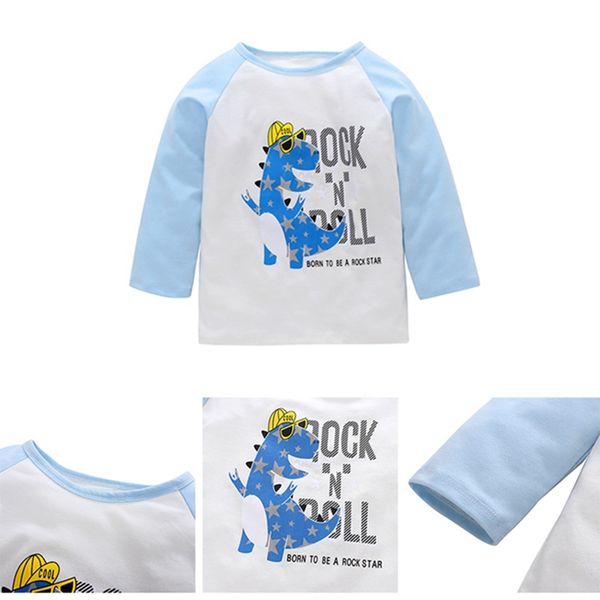 

new autumn long sleeve cotton blue kid boys girls clothes baby t-shirt cool dinosaur t-shirt school children top