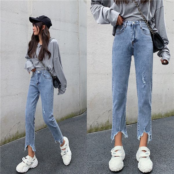 

harajuku straight jeans woman autumn high waist skinny ripped mom jeans women plus size stretch ladies denim mujer, Blue