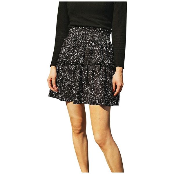 

summer casual bohe high waist jupe femme skirts woman fashion 2019 faldas mujer moda ruffled floral print beach short skirt, Black