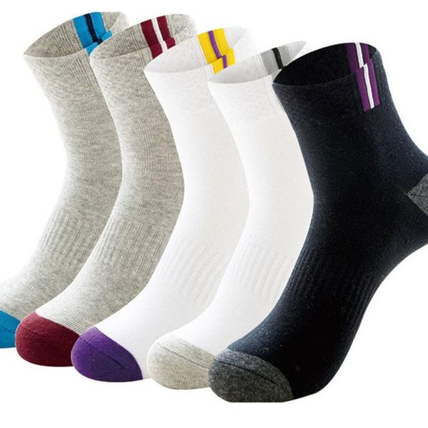 

5 colors men's cotton socks breathable elastic socks for male solid color stretchy sports short sock suit for all season, Black