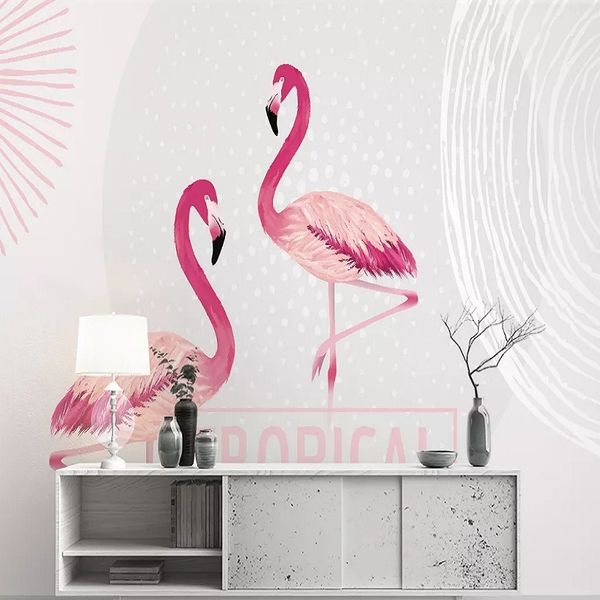 

custom large mural 3d wallpaper nordic cartoon pink flamingo child bedroom mural tv back wall decor deep 5d embossed