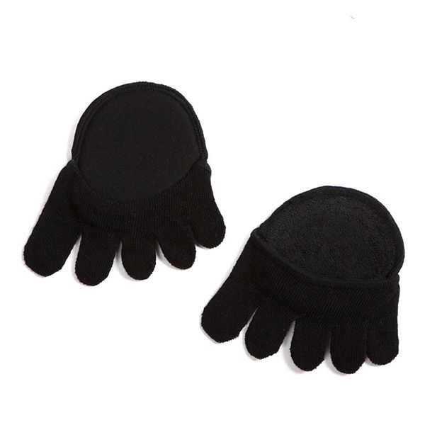 

half sole with forefoot cushion sweat absorption solid sandals women socks soft summer lining open toe non slip pad invisible, Black