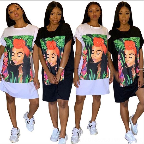 

a848 women's cotton printing head casual loose skirt a848 women's cotton printing t-shirt digital digital head casual loose t-shir, White