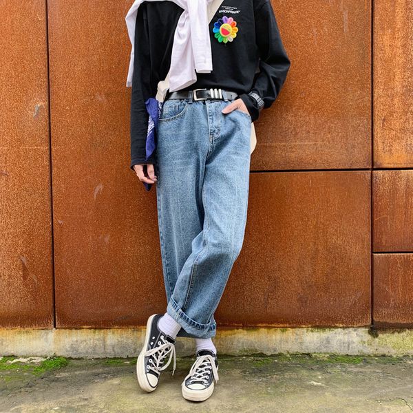 

2019 men's fashion baggy homme casual straight pants cargo pocket jeans men blue loose high-quality trousers plus size -2xl