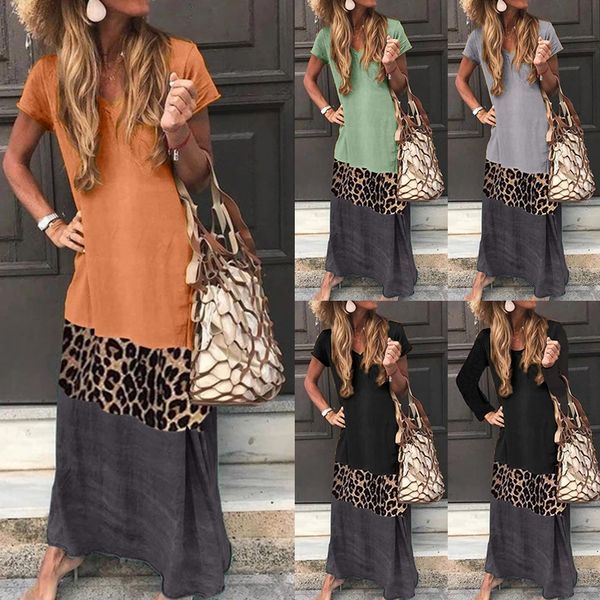 

AprilGrass Brand Designer Vintage Leopard Long Dress Plus Size Loose Beach Dress Fashion Casual Women Dress Long Sleeve & Short For Choice