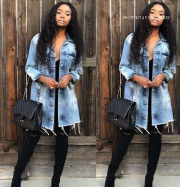 

jacket long slim fit single breasted holes designer coats jackets women denim blue, Black;brown