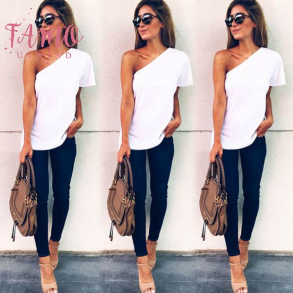 

one off shoulder ruffles t shirt women 2017 summer autumn casual shirt long sleeve cool blusas, White