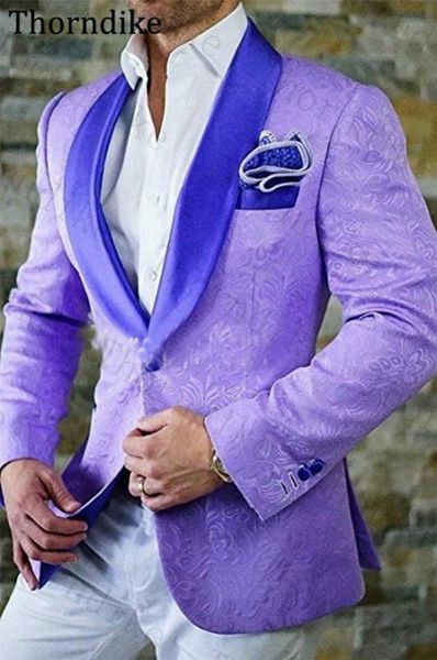 

thorndike violet jacquard wedding suit men custom made shawl lapel formal party suit for man 2 pieces set slim fit groom tuxedos, White;black