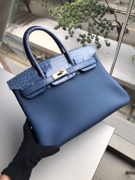

orginal crocodile+togo skin 30cm blue brikin handbag,handmade,wax thread,many colors with different size on website or instagram