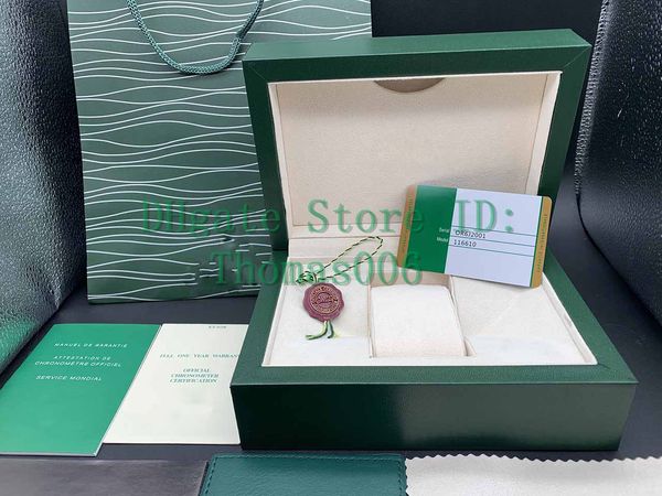 Fabriklieferant Hochwertige Green Box-Papiere Geschenkuhrenboxen Ledertaschenkarte für 116610 116660 116610LV 116613 116500 Uhrenboxen