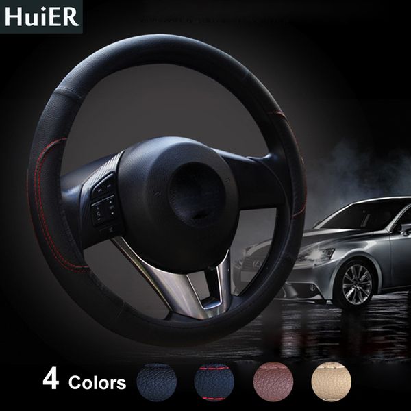 

huier high leather steering wheel covers 4 colors fashion universal for 37-38cm auto car steering-wheel car-covers ing