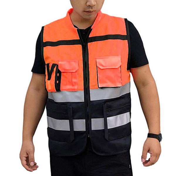 

sport reflective strips vest safety driving jacket security visibility workwear construction gilet traffic waistcoat cycling o30, Black
