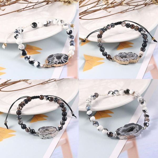 

6mm геометрия нерегулярное природные агатовые кусочек бусины шарм браслеты ручной работы сплетенный из бисера регулируемый ручной цепи упруг, Black
