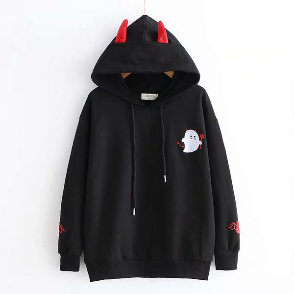 

harajuku hoodies girl little devil horns gothic hooded sweatshirts women autumn loose lolita pullovers black white
