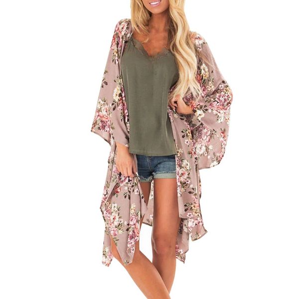 

fashion womens ladies maple floral print cardigan long blouse loose outwear swimsuit long sleeve beach dress #g, Blue;gray