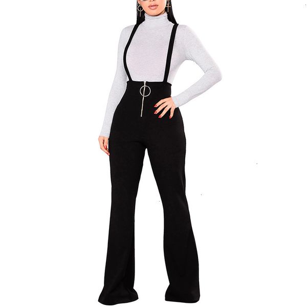 

high waist leggings women pants wide leg high waist straps casual elegant flare pants new autumn front zipper suspenders long trouser, Black;white