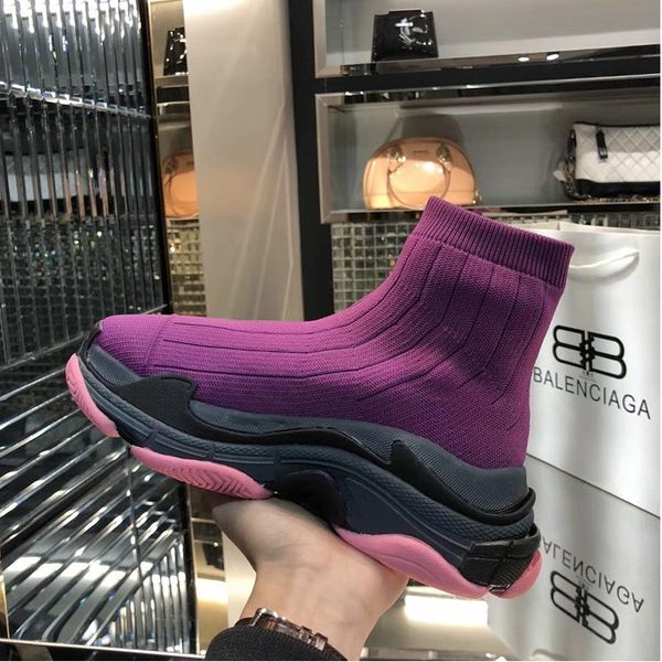 

2020 good quality red yellow speed trainer casual shoe woman sock boots with box stretch-knit casual boots race runner sports shoes, Black
