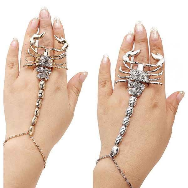 

new european and american exaggerated personality alloy, diamond hammer, scorpion ring bracelets, hand ring bracelet retail wholesale, Golden;silver
