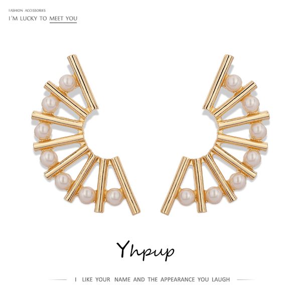 

yhpup statement simulated pearls stud earrings fashion geometric gold earrings zinc alloy jewelry for women aros mujer oreja new, Golden;silver