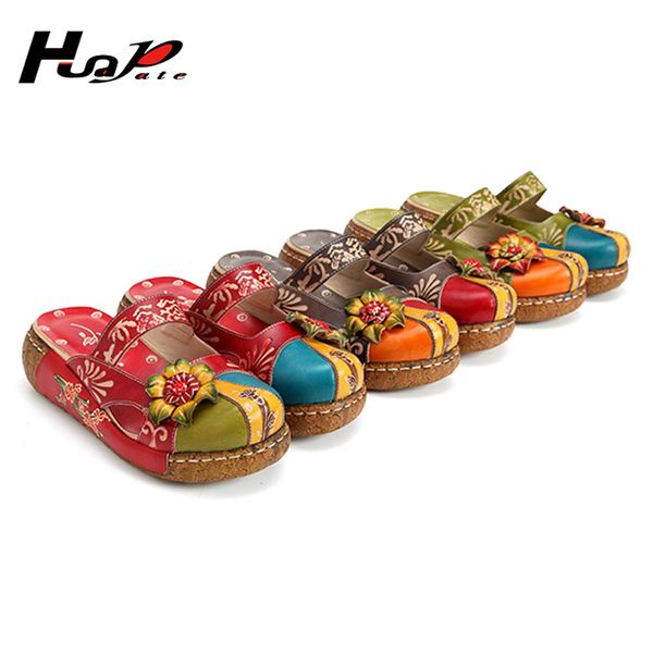 

huapate appliques sandals 2019 new genuine leather women summer ladies shoes woman flower bohemia sandals, Black