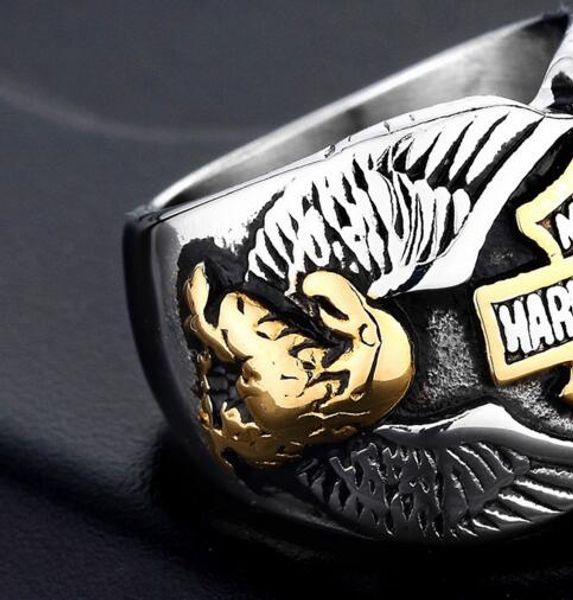 

punk jewelry double eagle style stainless steel rings popular personality motorcycle rings harley rings wholesale drop shipping, Golden;silver