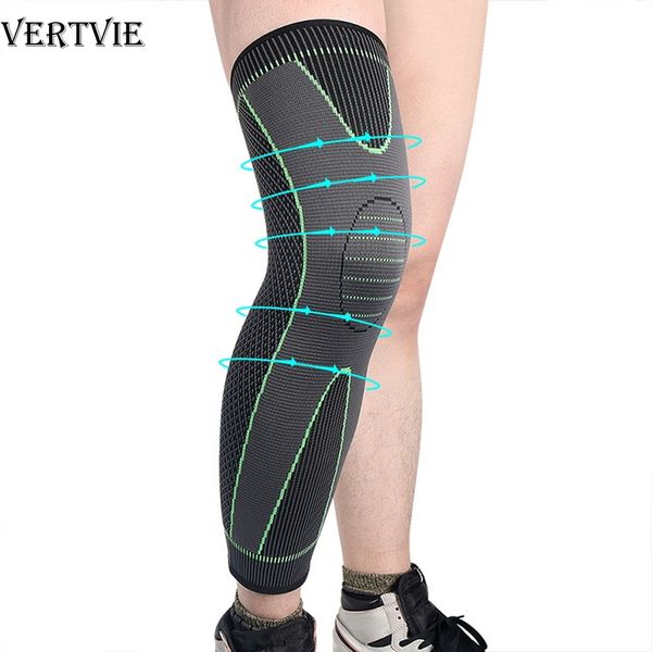 

vertvie 1 piece sports knee pad knitted breathable nylon elastic knee pad lengthened sports basketball football leg protection, Black;gray