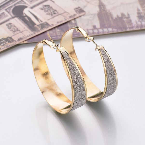 

new 2019 popular style of european and american circle trendy frosted zinc alloy earrings wide narrow women earrings, Golden;silver
