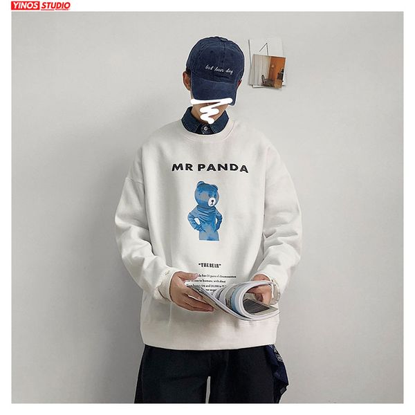 

dropshipping 2019 mens causal streetwear loose sweatshirt japanese fashion sport pullover male solid bear print hoodies, Black