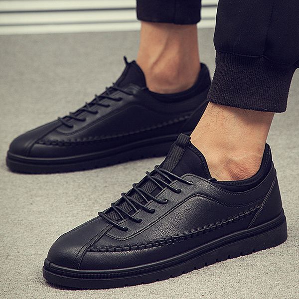 

зимняя мужская обувь мужчины горох экстра высокая повседневная маленькая кожаная обувь универсальный бизнес социальный парень модный корейск, Black