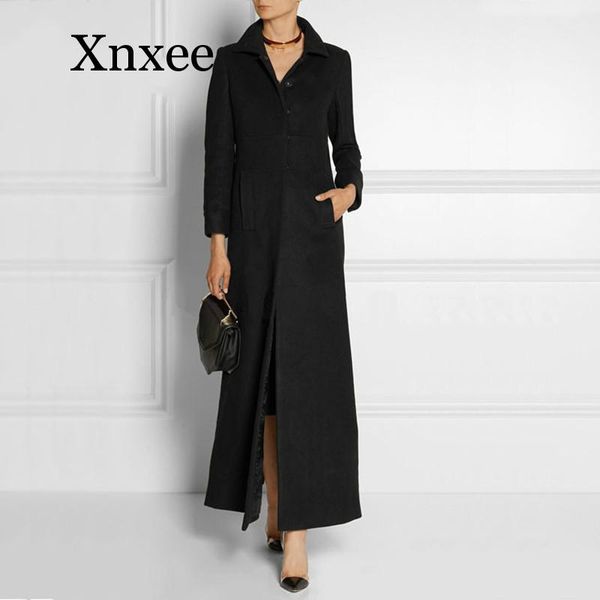 

2020 new european and american fashion simple woolen blends women lengthened coat, Black