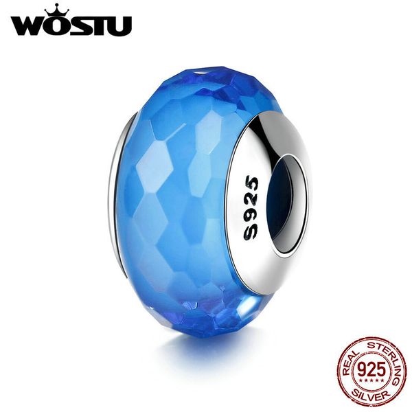 

wostu марка real 925 sterling silver элегантный синий murano стеклянных бусин fit оригинальный wst браслет способа diy ювелирных изделий cqz, Blue;slivery