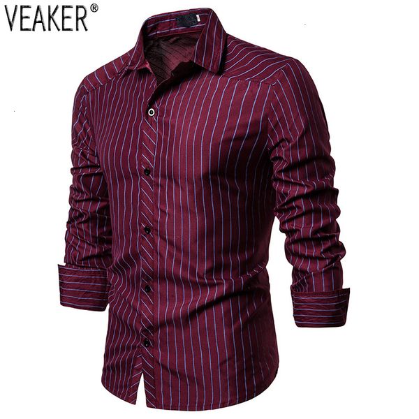

mannen lange mouwen slim fit gestreepte shirt mannelijke casual gestreepte shirt rood blauw lange mouwen business, White;black