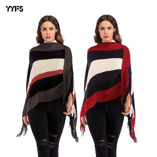 

женский дизайнерский свитер цветовая гамма полосатый кисточкой плащ шаль свободный пуловер sweatera1bj, White;black