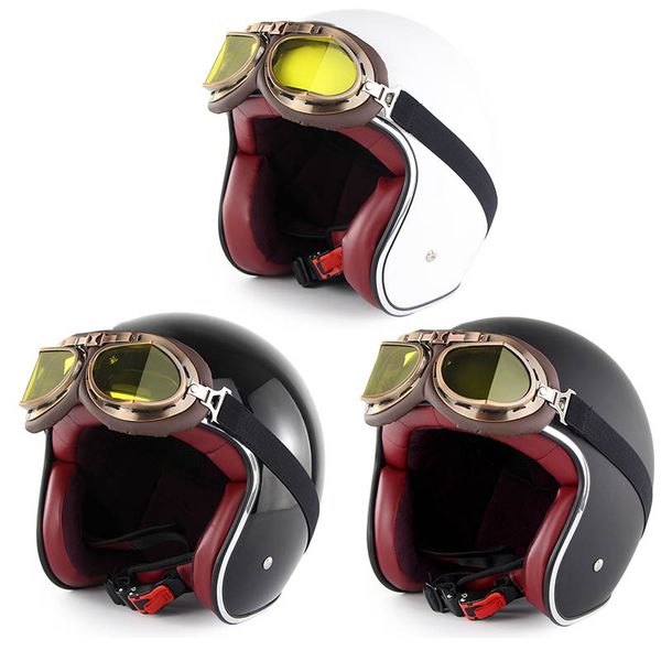 

retro leather motorcycle half helmets vintage motorbike helmet with glasses yan88
