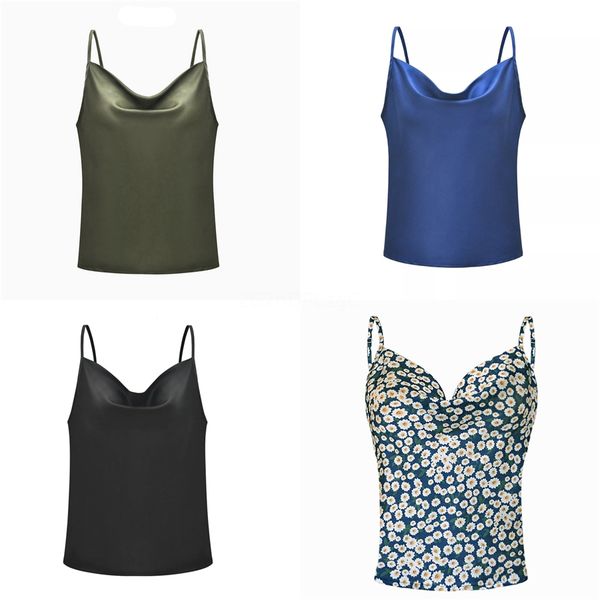 

silk crop summer women tank sleeveless shirt bustier o-neck halter vest bralette blouse cami black white red q190514 #623
